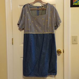 California Concepts Women's Floral Embroidered Denim Short Sleeve Square…